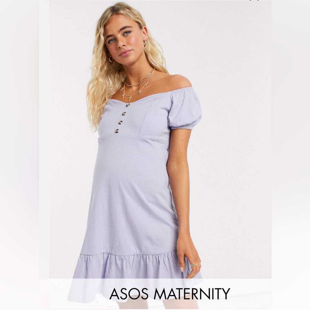 NWOT ASOS Maternity Off the Shoulder Purple Dress
